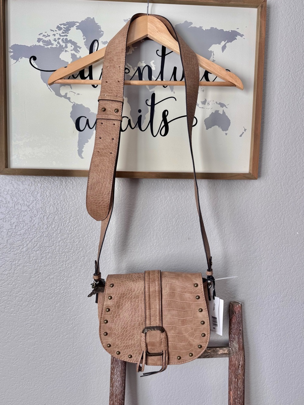 NWT studded faux leather saddle bag purse crossbody